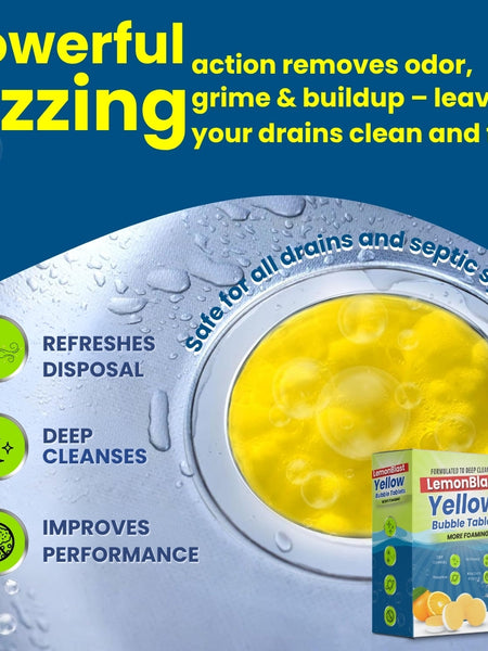 LemonBlast Yellow Bubble Tablets – Odor Eliminator + Blockage Remover