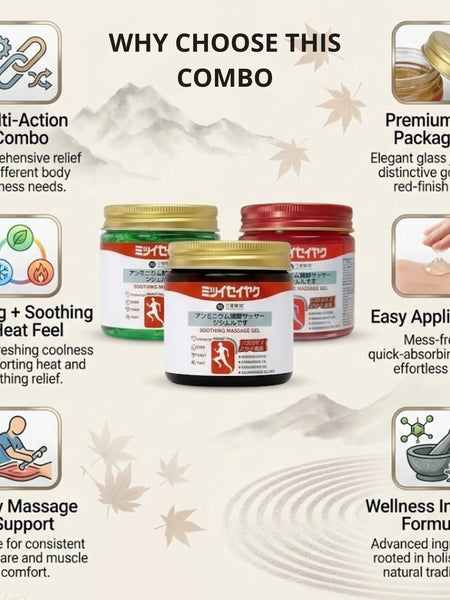 Combo Of 3 Japanese Massage Gels – Cooling, Soothing & Warming Body Relief Gel for Neck, Shoulder, Back & Muscle Relaxation