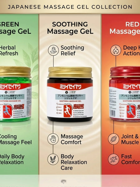 Combo Of 3 Japanese Massage Gels – Cooling, Soothing & Warming Body Relief Gel for Neck, Shoulder, Back & Muscle Relaxation