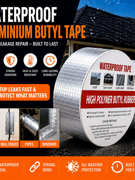 Waterproof Aluminium Butyl Tape – Instant Leak Repair Seal 🌧️🏠
